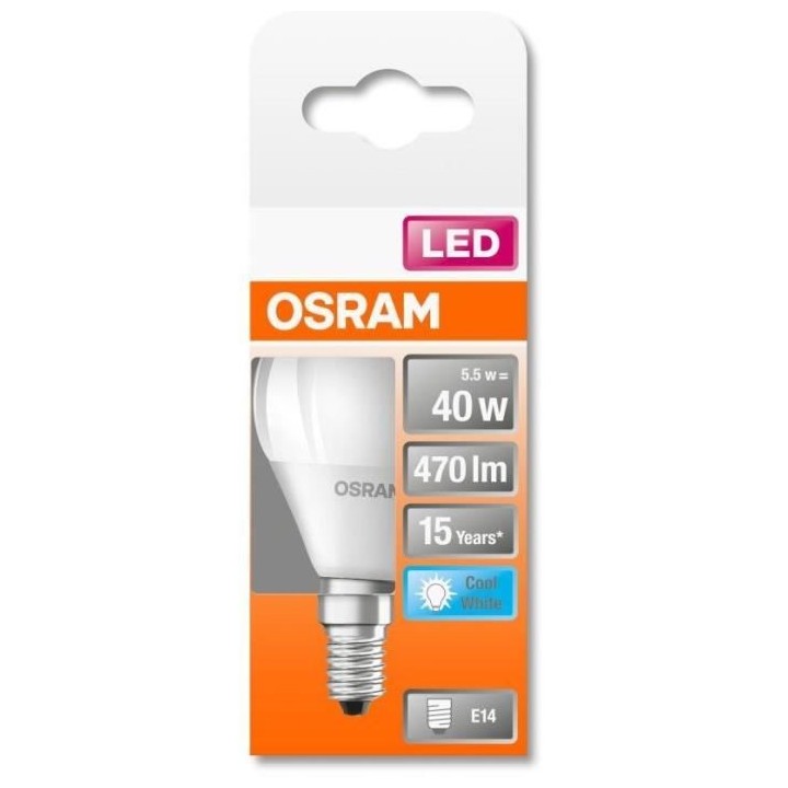 OSRAM Ampoule LED Sphérique dépolie avec radiateur 5,5W 40 E14 froid