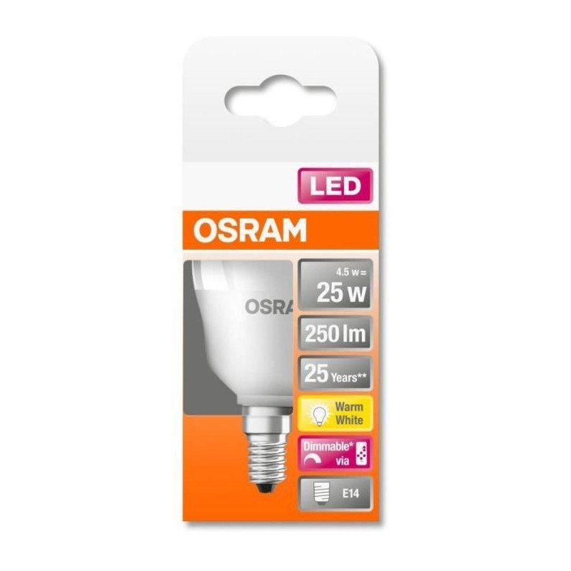 OSRAM Ampoule LED STAR+ Sphérique RGBW dép radiateur var 4,5W 25 E14 ch