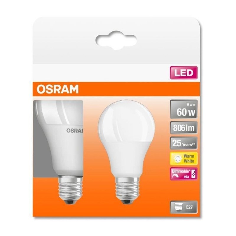 OSRAM BTE2 Ampoule LED STAR+ Std RGBW dép radiateur var 9W 60 E27 ch