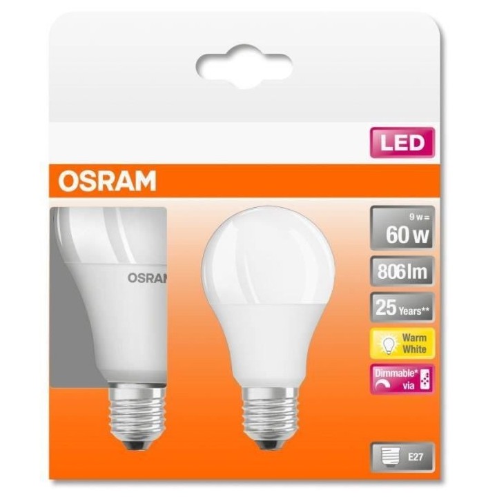OSRAM BTE2 Ampoule LED STAR+ Std RGBW dép radiateur var 9W 60 E27 ch