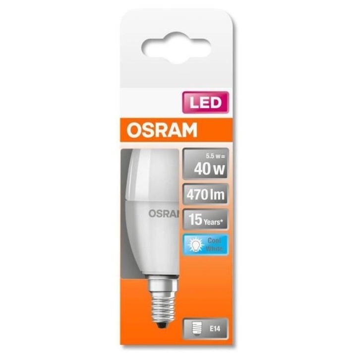 OSRAM Ampoule LED Flamme dépolie avec radiateur 5,5W 40 E14 froid