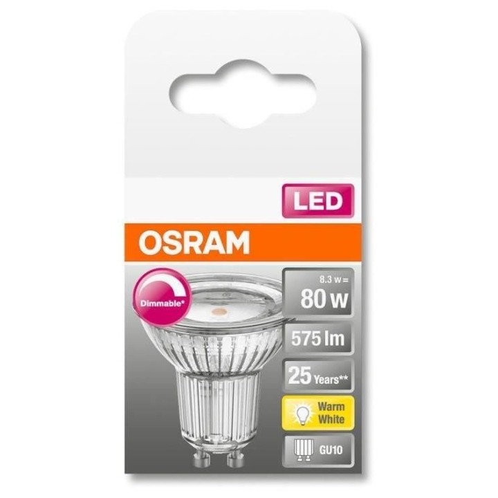 OSRAM Spot PAR16 LED 120° verre variable 8,3W 80 GU10 chaud