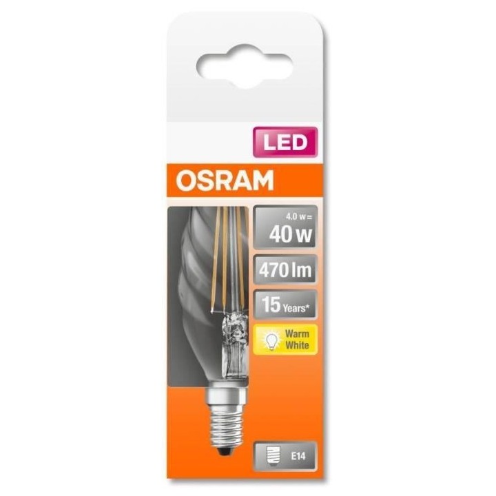 OSRAM Ampoule LED Flamme torsadée clair filament 4W 40 E14 chaud
