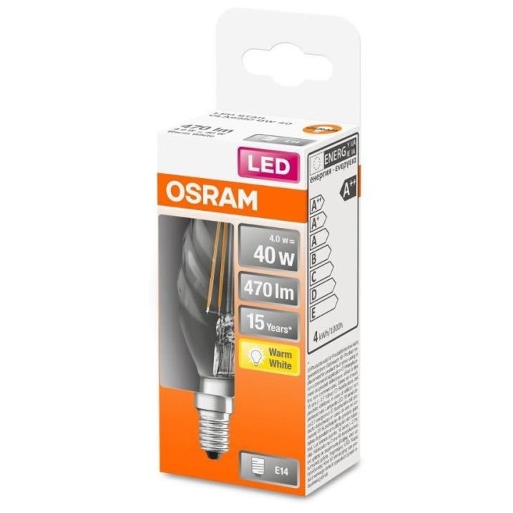 OSRAM Ampoule LED Flamme torsadée clair filament 4W 40 E14 chaud