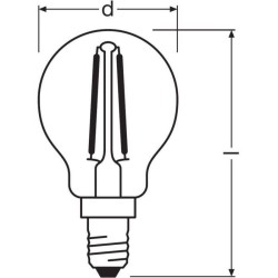 OSRAM Ampoule LED Sphérique clair filament 1,5W 15 E14 chaud