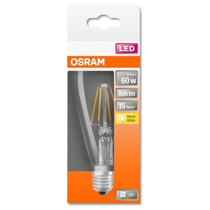 OSRAM Ampoule LED Edison clair filament 7W 60 E27 chaud