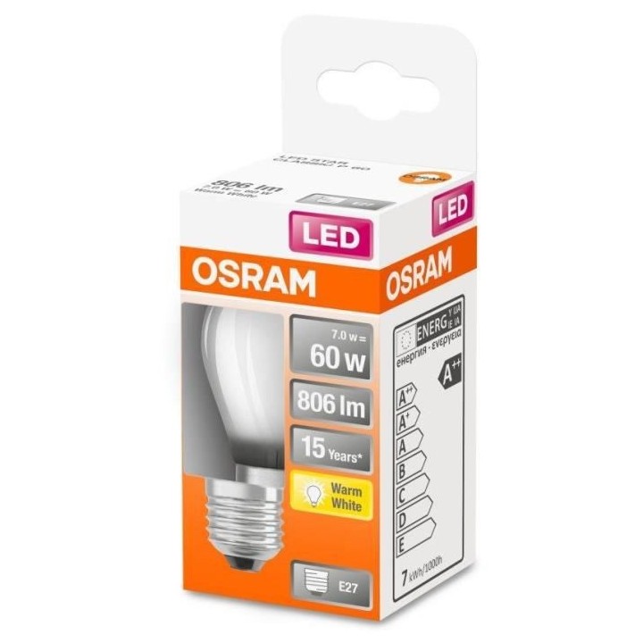 OSRAM Ampoule LED Sphérique verre dépoli 7W 60 E27 chaud