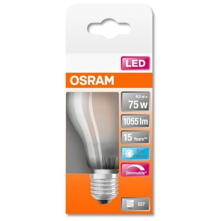 OSRAM Ampoule LED Standard verre dépoli variable 9W 75 E27 froid