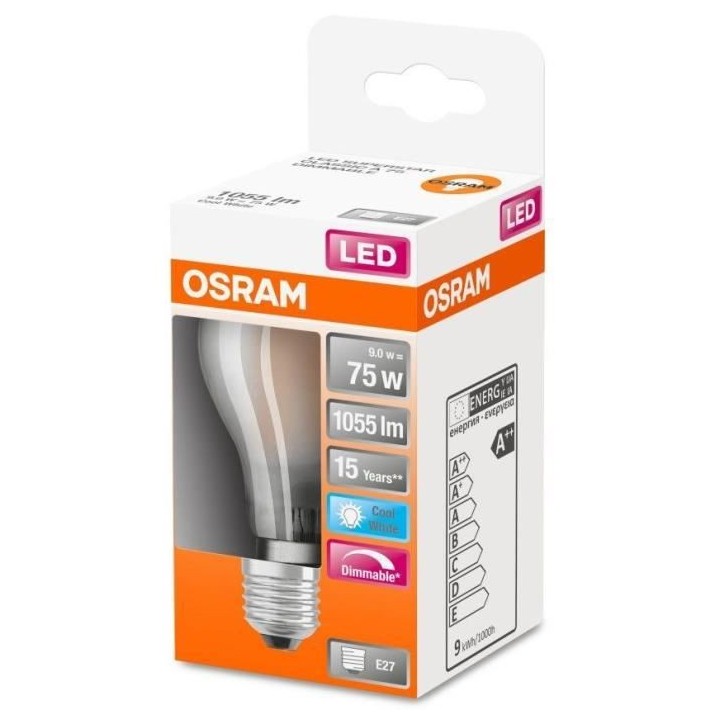 OSRAM Ampoule LED Standard verre dépoli variable 9W 75 E27 froid