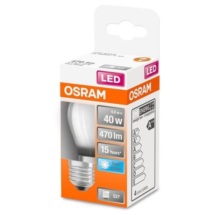 OSRAM Ampoule LED Sphérique verre dépoli 4W 40 E27 froid