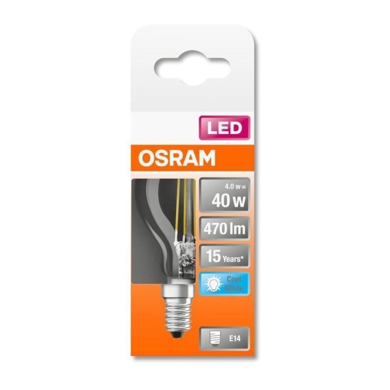 OSRAM Ampoule LED Sphérique clair filament 4W 40 E14 froid