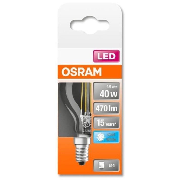 OSRAM Ampoule LED Sphérique clair filament 4W 40 E14 froid