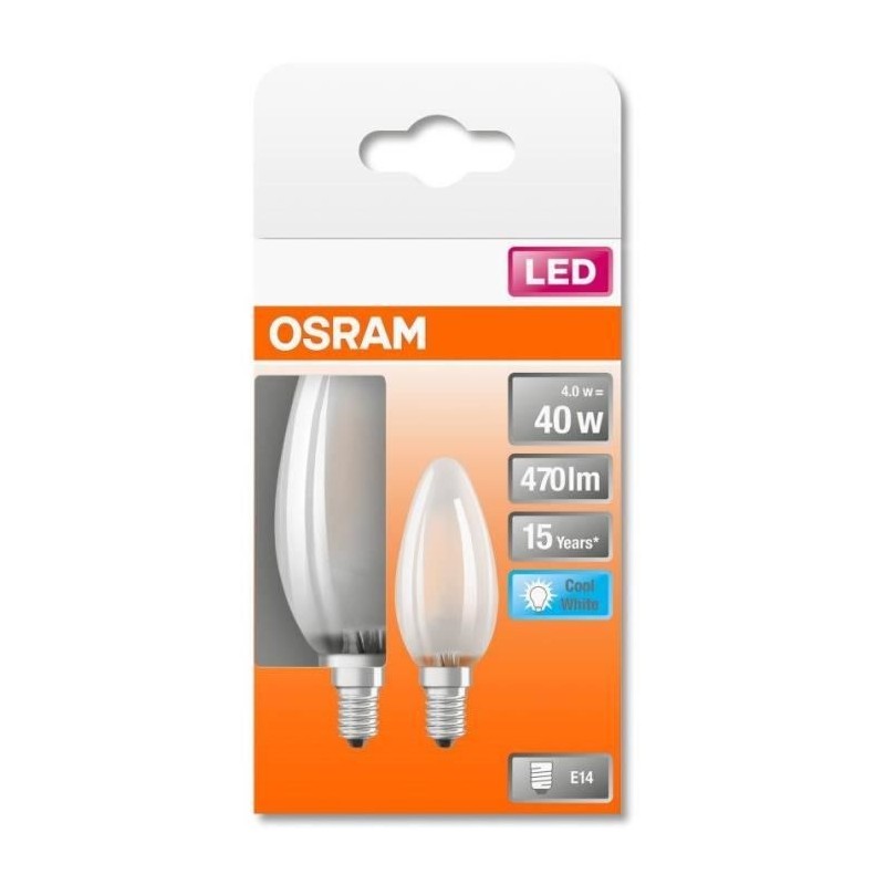 OSRAM BTE2 Ampoule LED Flamme verre dépoli 4W 40 E14 froid