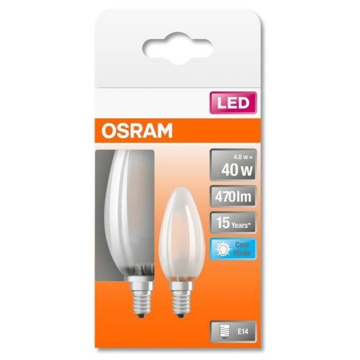 OSRAM BTE2 Ampoule LED Flamme verre dépoli 4W 40 E14 froid