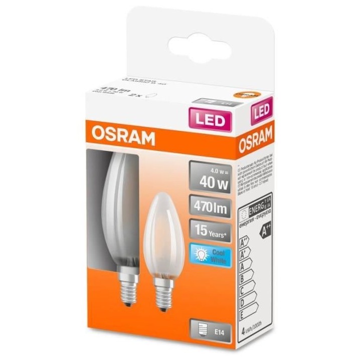 OSRAM BTE2 Ampoule LED Flamme verre dépoli 4W 40 E14 froid