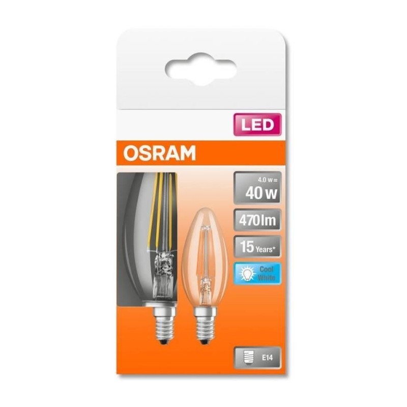 OSRAM BTE2 Ampoule LED Flamme clair filament 4W 40 E14 froid