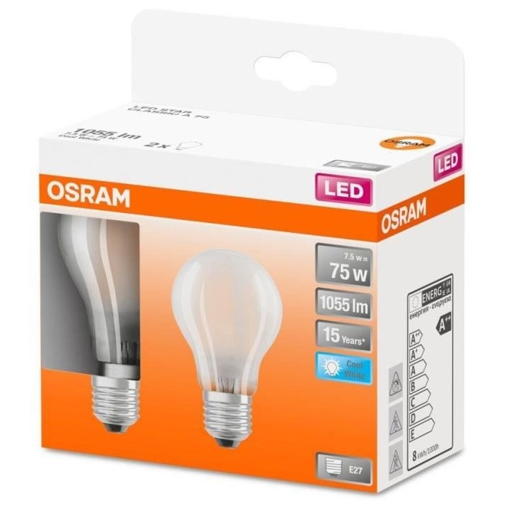OSRAM BTE2 Ampoule LED Standard verre dépoli 7,5W 75 E27 froid