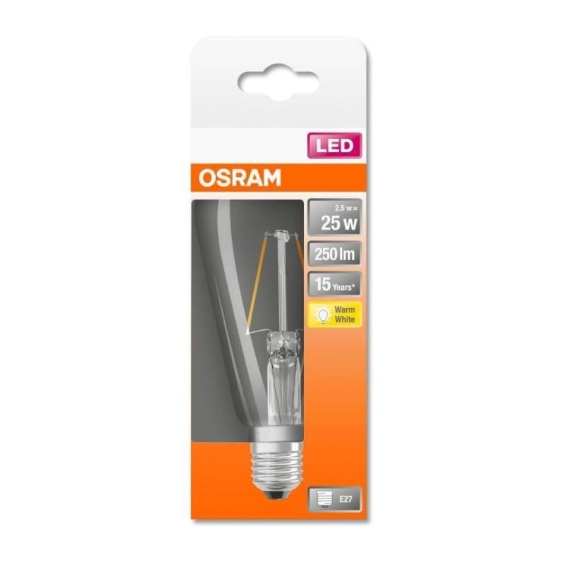 OSRAM Ampoule LED Edison clair filament 2,5W 25 E27 chaud