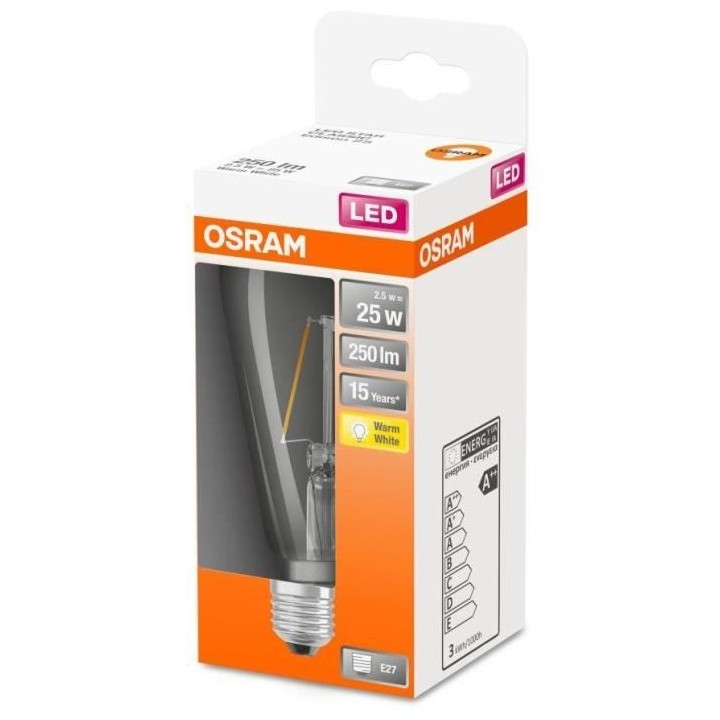 OSRAM Ampoule LED Edison clair filament 2,5W 25 E27 chaud