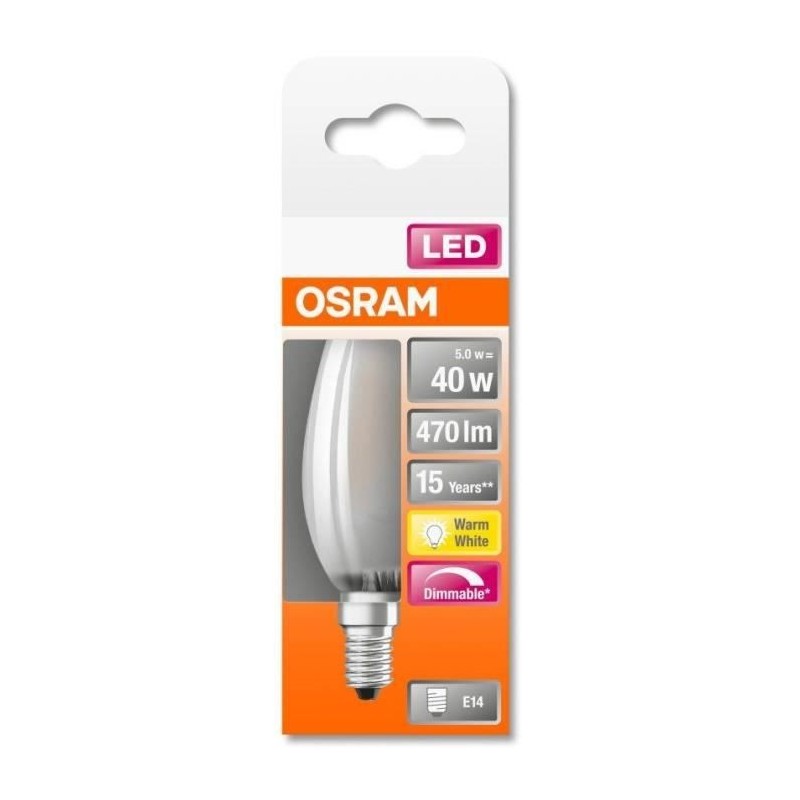 OSRAM Ampoule LED Flamme verre dépoli variable 4,5W 40 E14 chaud