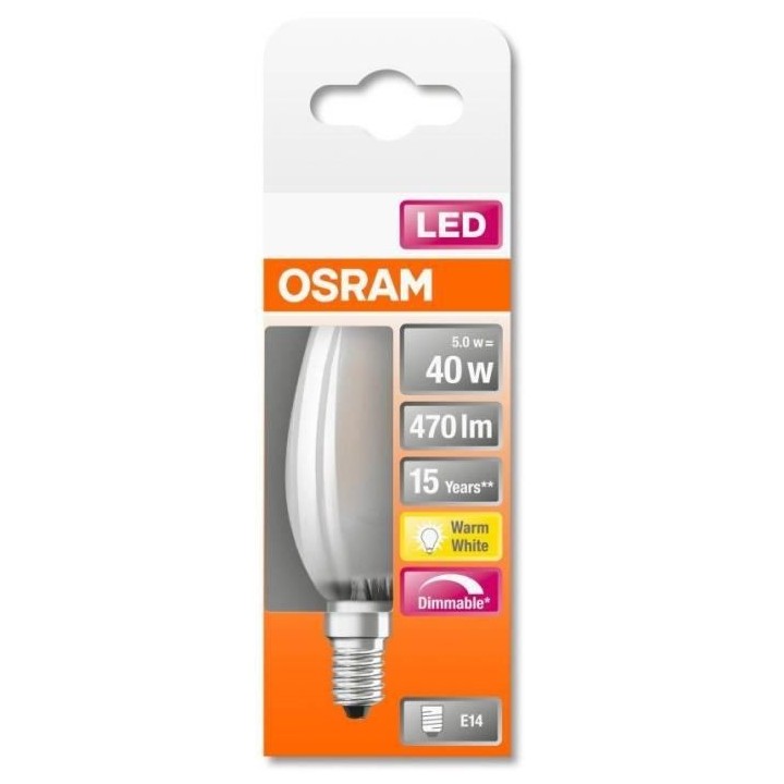 OSRAM Ampoule LED Flamme verre dépoli variable 4,5W 40 E14 chaud