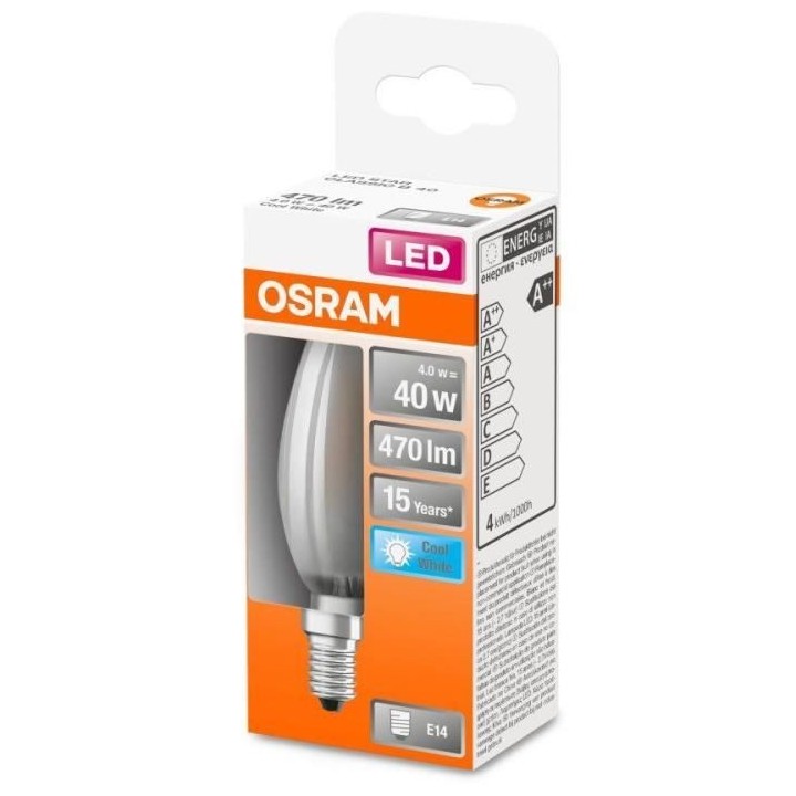 OSRAM Ampoule LED Flamme verre dépoli 4W 40 E14 froid