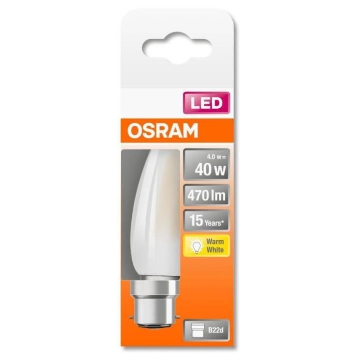 OSRAM Ampoule LED Flamme verre dépoli 4W 40 B22 chaud