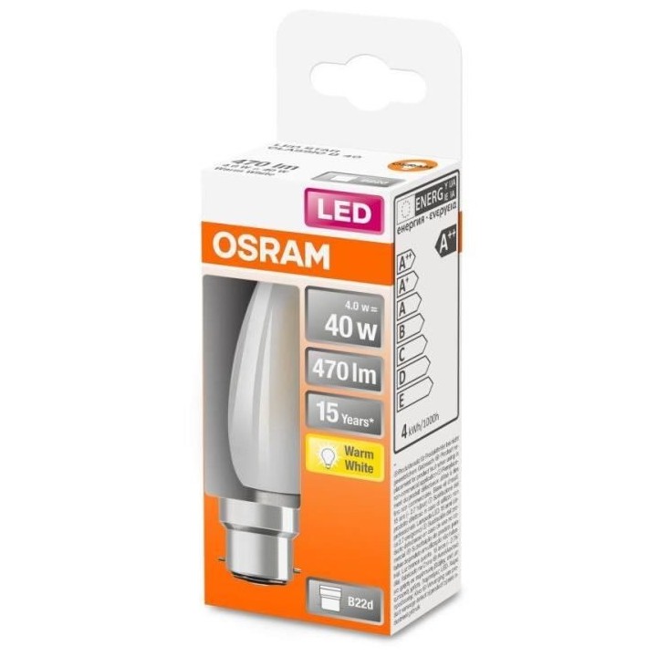 OSRAM Ampoule LED Flamme verre dépoli 4W 40 B22 chaud