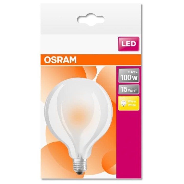 Ampoule Globe LED OSRAM Diametre 95 mm - 12W  100 - E27 - Verre dépol