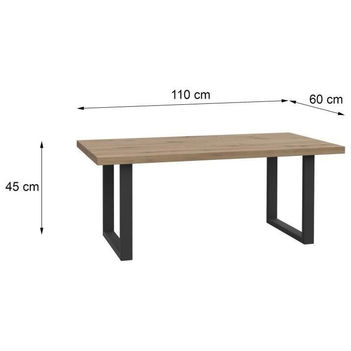 Table basse - Chene artisan et pieds luges en métal noir - L 110 x P