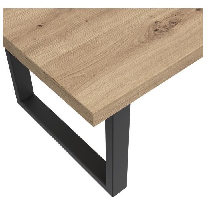 Table basse - Chene artisan et pieds luges en métal noir - L 110 x P