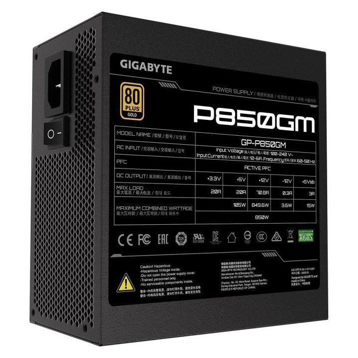 Alimentation GigaByte ATX 850W 80+ Gold - P850GM