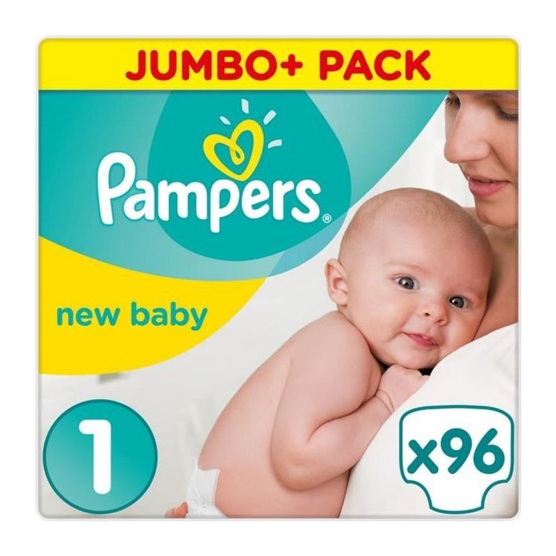 Pampers Premium Protection New Baby Taille 1 (Nouveau-Né) 2-5 kg, 96 Couches - Jumbo Pack