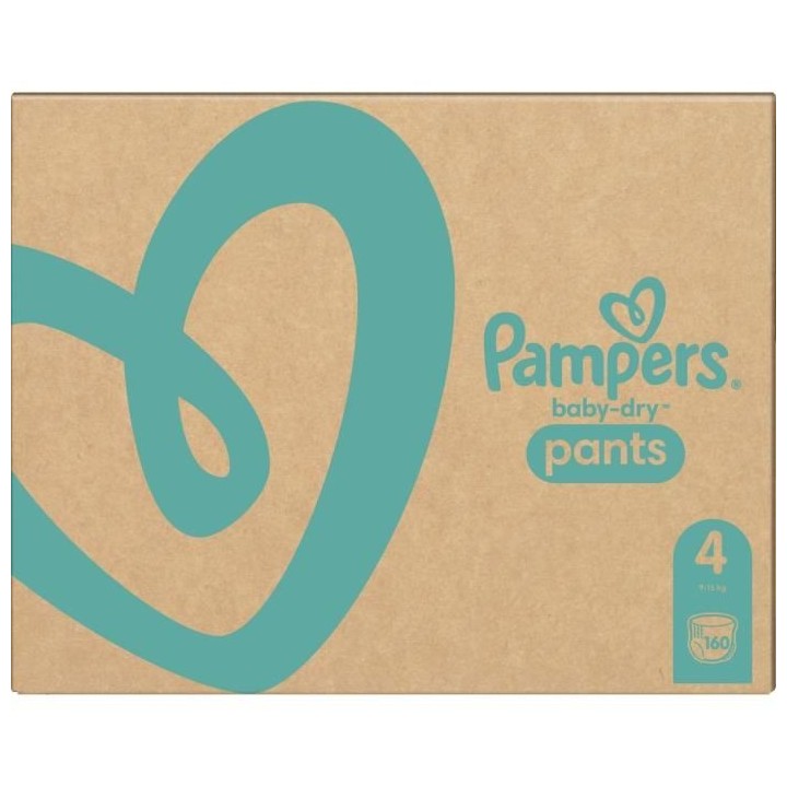 PAMPERS Baby-Dry Pants Taille 4 , 9-15kg, 160 Couches - Pack 1 Mois