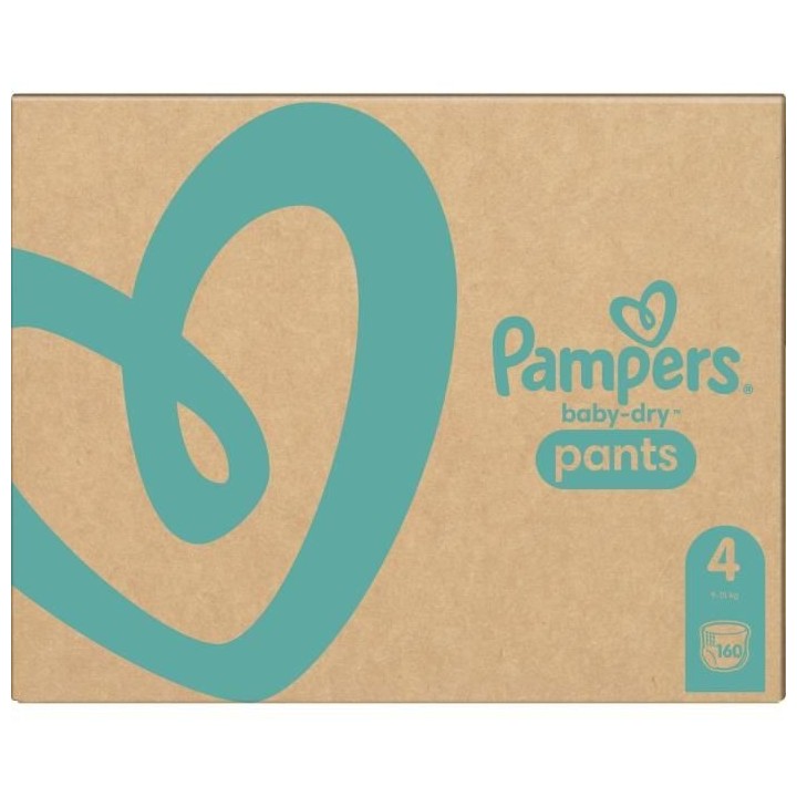PAMPERS Baby-Dry Pants Taille 4 , 9-15kg, 160 Couches - Pack 1 Mois