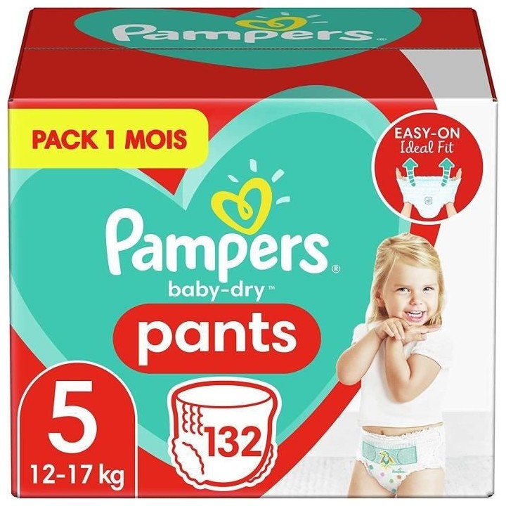 PAMPERS Baby-Dry Pants Taille 5, 12-17kg, 132 Couches - Pack 1 Mois