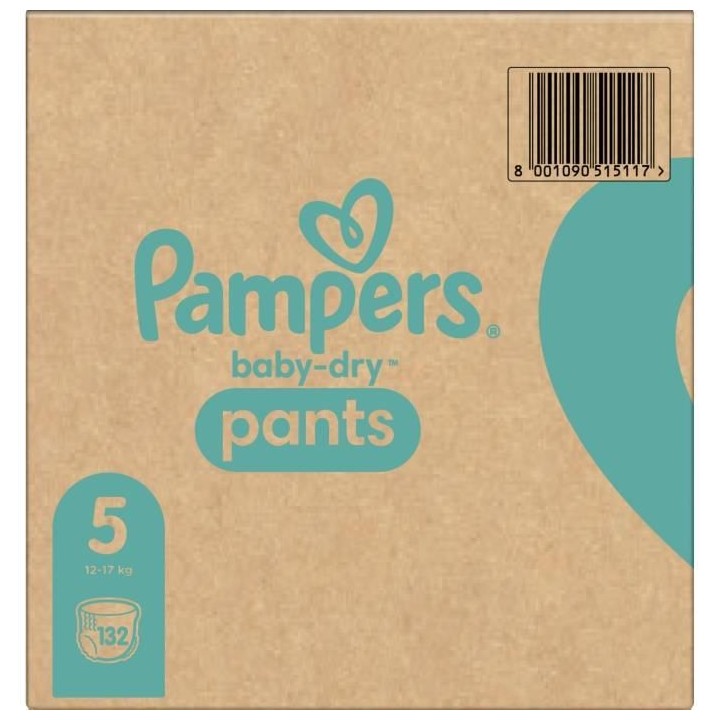 PAMPERS Baby-Dry Pants Taille 5, 12-17kg, 132 Couches - Pack 1 Mois