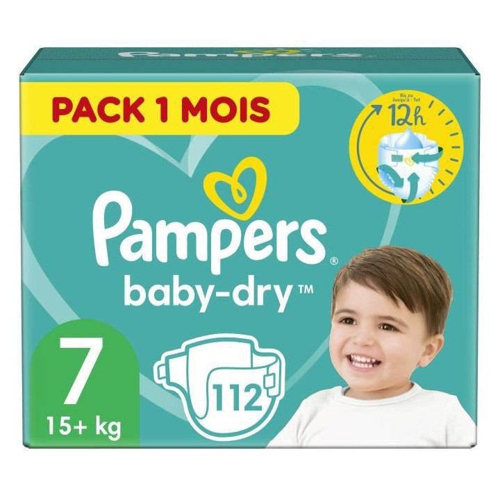 Pampers Baby-Dry Taille 7, 112 Couches - Pack 1 Mois
