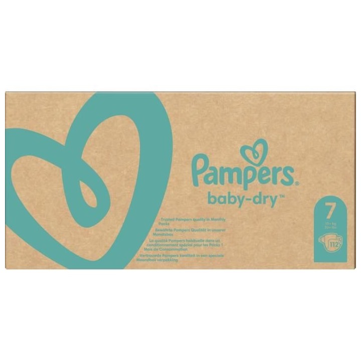 Pampers Baby-Dry Taille 7, 112 Couches - Pack 1 Mois