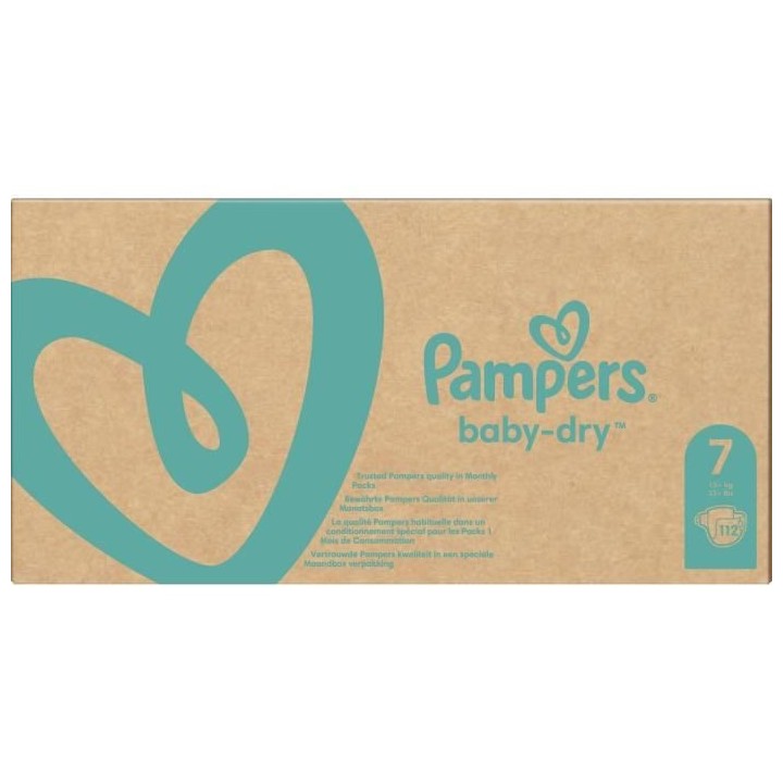 Pampers Baby-Dry Taille 7, 112 Couches - Pack 1 Mois