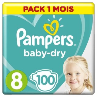 PAMPERS BABY-DRY Taille 8 - 17Kg et + 100 couches - Pack 1 mois