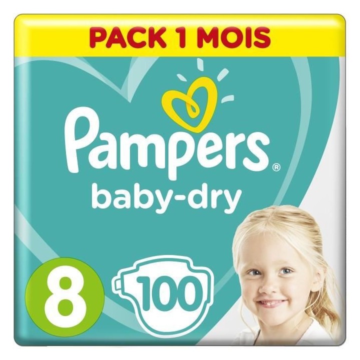 PAMPERS BABY-DRY Taille 8 - 17Kg et + 100 couches - Pack 1 mois