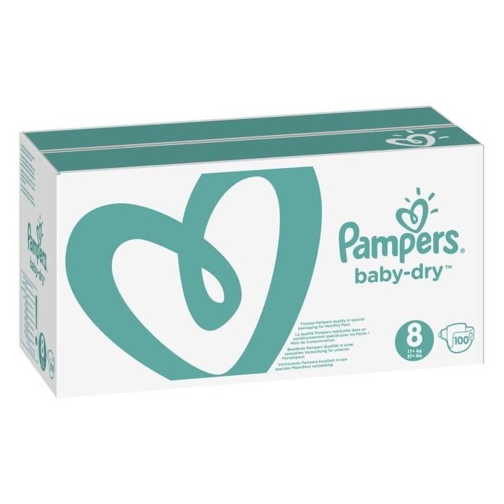 PAMPERS BABY-DRY Taille 8 - 17Kg et + 100 couches - Pack 1 mois