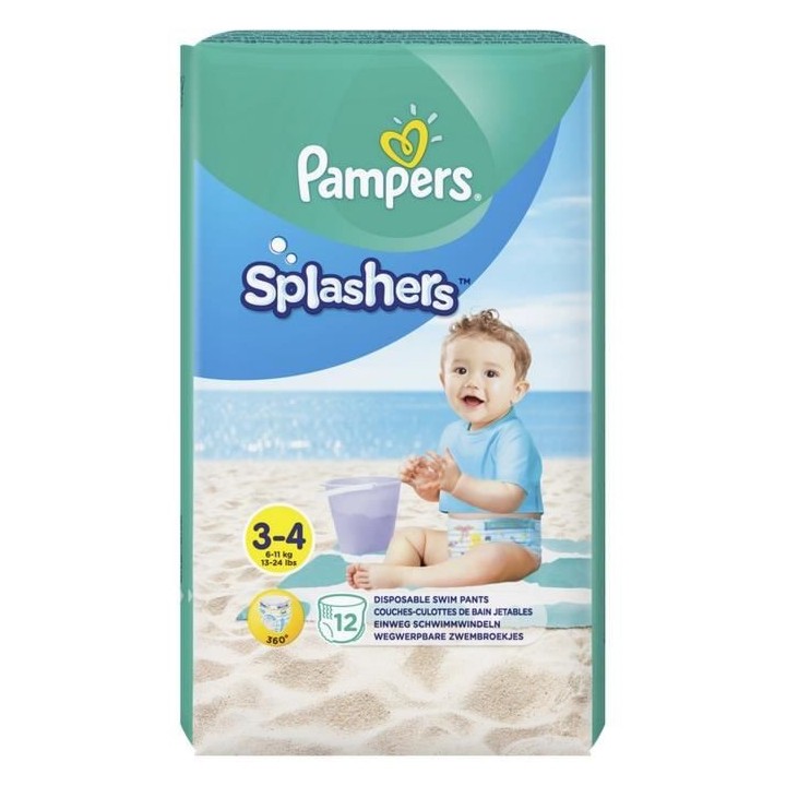 Pampers Splashers Taille 3-4, 6-11 kg, 12 Couches-Culottes De Bain