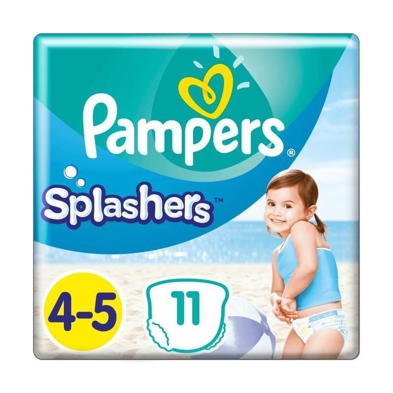 Pampers Couches-Culottes de Bain Jetables Splashers Taille 4-5 (9-15kg) pour une Protection Optimale dans l'Eau, 11 Couches