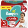 PAMPERS Baby-Dry Pants Taille 3, 180 Couches-Culottes - Pack 1 Mois