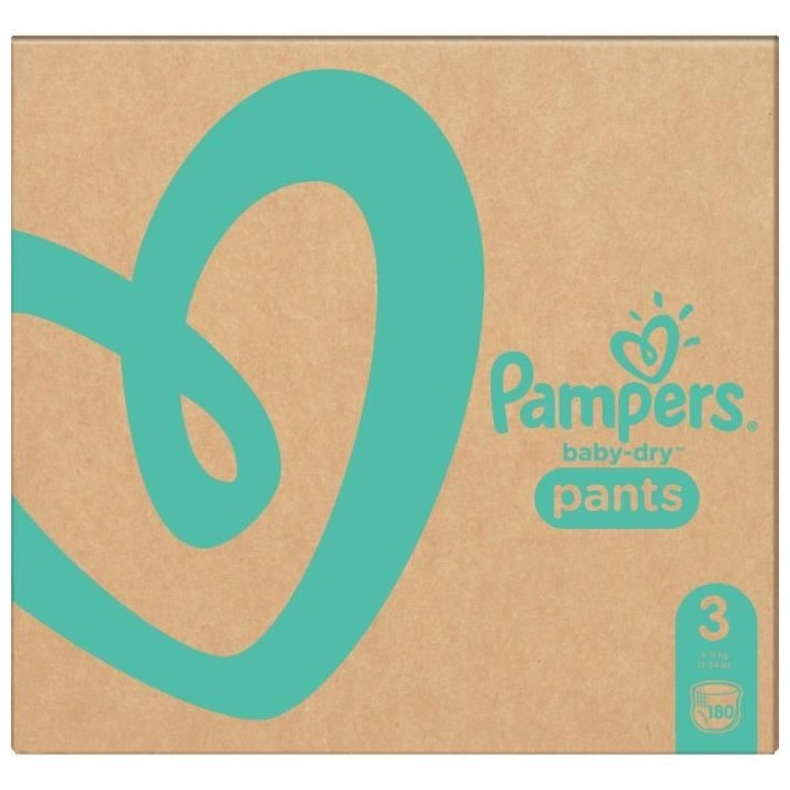 PAMPERS Baby-Dry Pants Taille 3, 180 Couches-Culottes - Pack 1 Mois