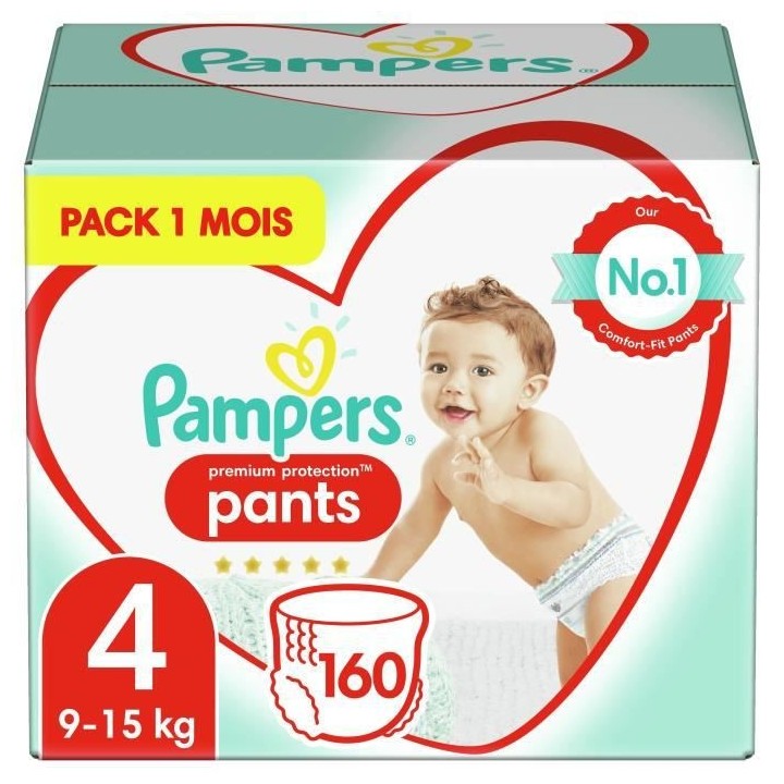 Pampers Premium Protection Pants Couches-culottes 4, 160 Culottes, 9kg