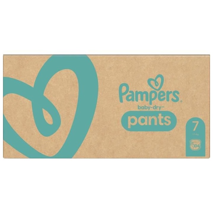PAMPERS Baby-Dry Pants Taille 7, 17+kg, 104 Couches Pack 1 Mois