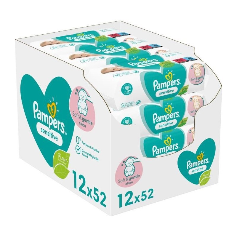 PAMPERS Lingettes bébé SENSITIVE - Lot de 12 x 52 lingettes - 624 lingettes